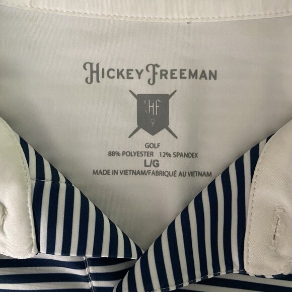 Hickey Freeman Golf Performance Polo Size L Polyester Spandex Stretch Striped - Picture 3 of 13